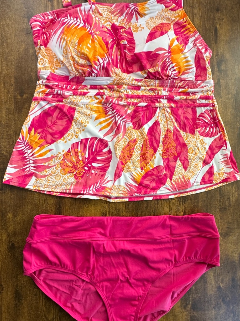 Susan Graver Pink Orange Tropical Palm Paisley 2-Piece Tankini Set Size 20W